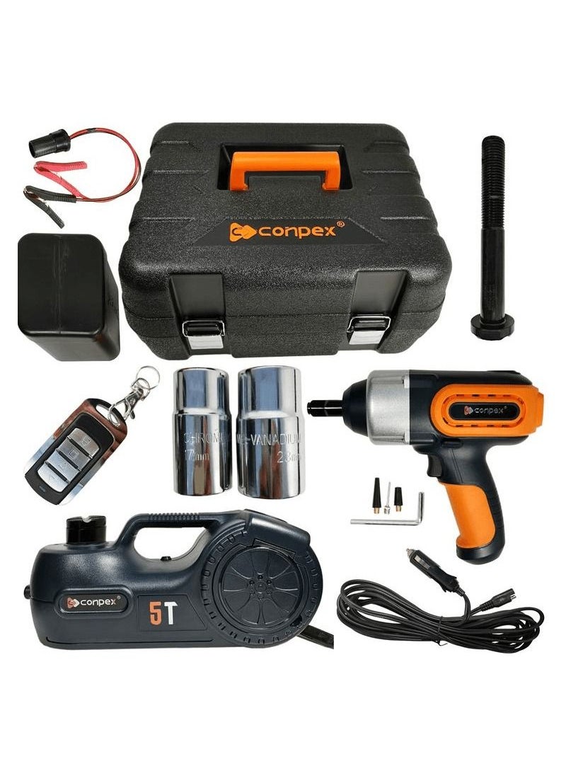 Conpex - Electric Jack l5 Ton, 6 in 1 Multi-Functional  Jack And Electric Impact Wrench, Inbuilt Air Compressor Remote Torch Tire Change Kit CONPEX - Image 1