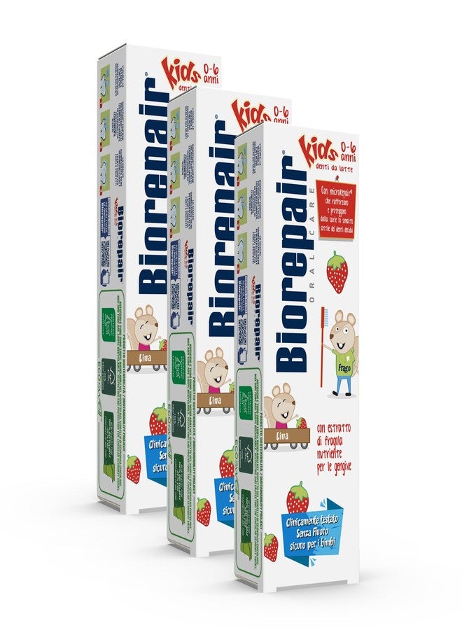 Biorepair Dentifricio Kids 0-6 anni, Dentifricio per Bambini Senza Fluoro Gusto Frutta, Anticarie, per Gengive Sane, 3 Pezzi - Image 1