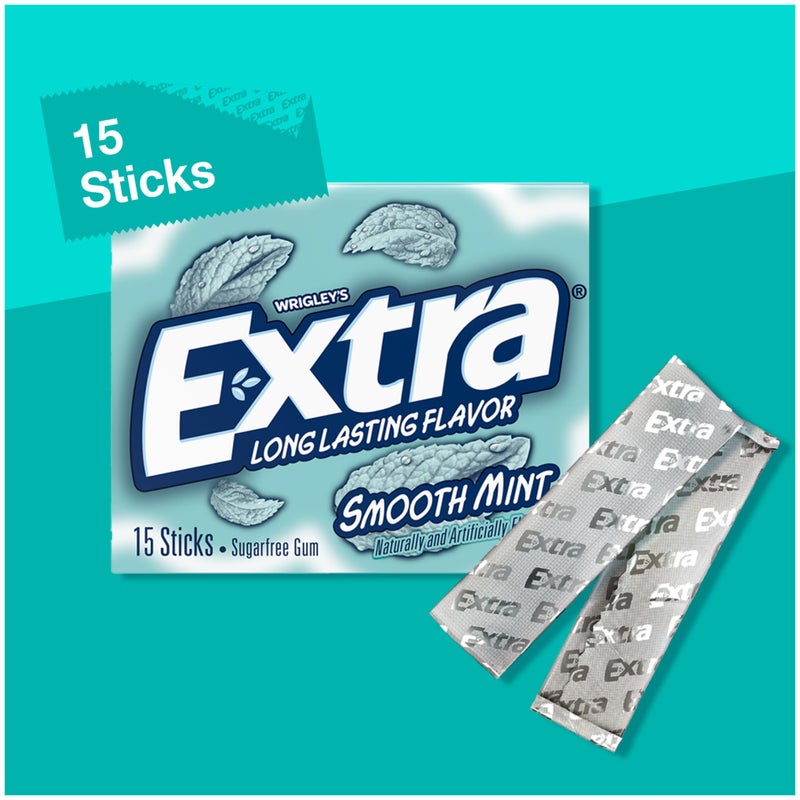 Extra Gum Smooth Mint Sugarfree Gum Bulk, Individually Wrapped, Perfect for Fresh Breath at School, Work, and Travel, 15 Count, Pack of 10 - Image 3
