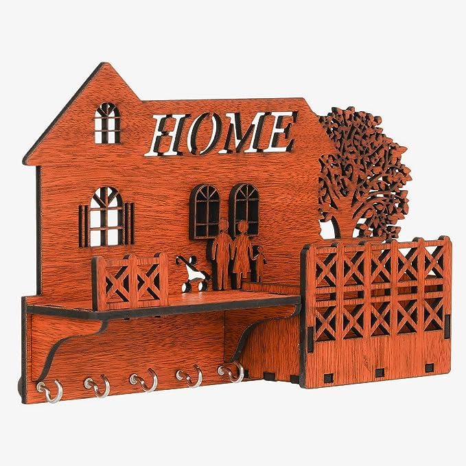 RealTrend Wooden Key Holder Designer Home Multipurpose Wall ShelfWall Mount Key Holder with Mobile Charging Stand Wooden Key Holder for Home Decor 1175 Inches 5 Hooks  - Image 4