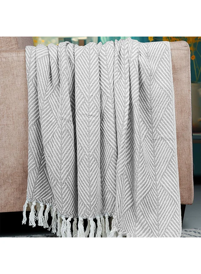 DANUBE HOME Danube Home Takisha Woven Cotton Throw 127x154 cm Ivory /Grey | 100% Cotton Soft Couch Small BlanketFor Sofas Living Room Bedroom