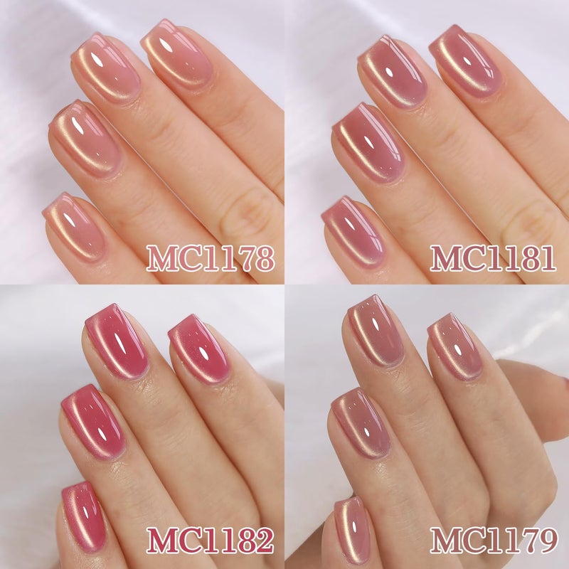 Double Rhythm Cat Eye Gel Nail Polish Set of 6 Same Color Same Bottle 0.5 Oz Shimmer Glitter with Magnet Holographic Reflective Magnetic UV Nail Polish Kit at Home (Glass Nude Pink Rose-T6-32) - Image 4