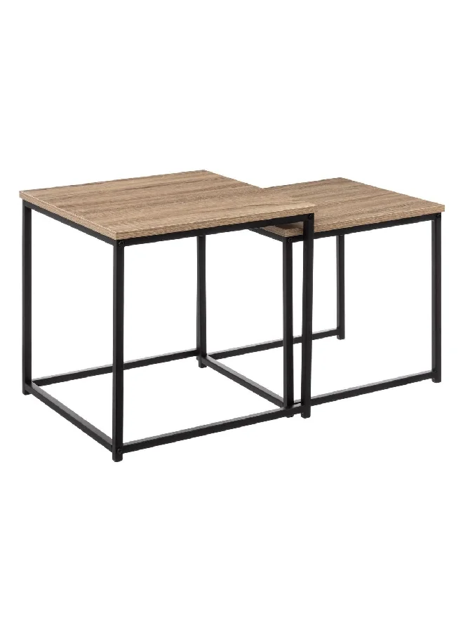Five Simply Smart 2-Piece Aliaj Natural Oak Effect Nesting Table Set Brown and Black 45 x 45 x 45 cm 193527