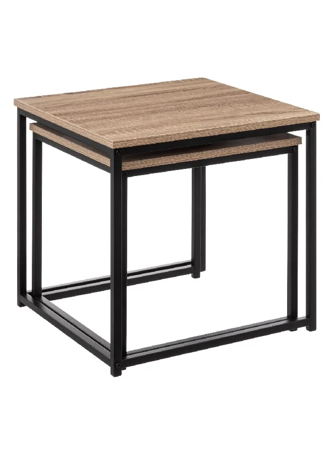 Five Simply Smart 2-Piece Aliaj Natural Oak Effect Nesting Table Set Brown and Black 45 x 45 x 45 cm 193527