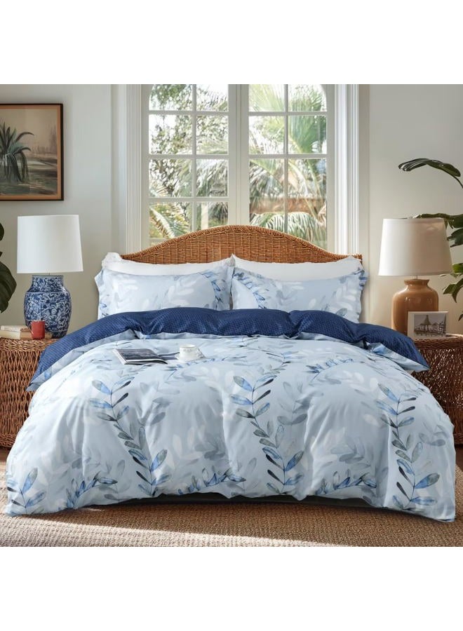 OAITE Down Duvet Cover - Grey Leaves Pattern Soft Duvet Cover Queen Size, 3-Piece Set, 1 90 "x90 Zipper Duvet Cover and 2 Pillowcases - Image 1