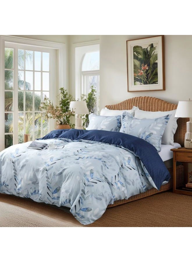 OAITE Down Duvet Cover - Grey Leaves Pattern Soft Duvet Cover Queen Size, 3-Piece Set, 1 90 "x90 Zipper Duvet Cover and 2 Pillowcases - Image 3