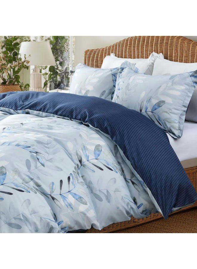 OAITE Down Duvet Cover - Grey Leaves Pattern Soft Duvet Cover Queen Size, 3-Piece Set, 1 90 "x90 Zipper Duvet Cover and 2 Pillowcases - Image 2