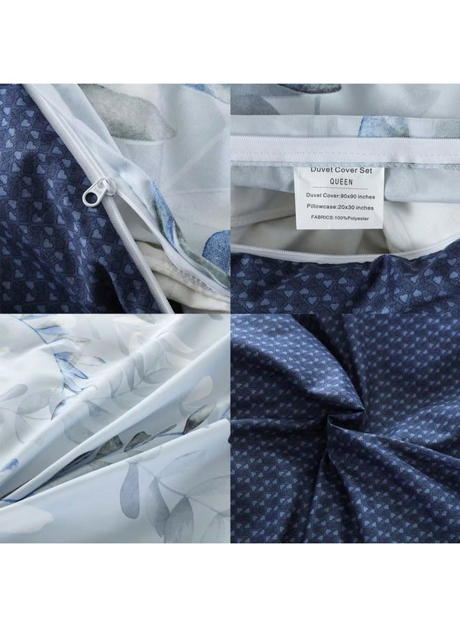 OAITE Down Duvet Cover - Grey Leaves Pattern Soft Duvet Cover Queen Size, 3-Piece Set, 1 90 "x90 Zipper Duvet Cover and 2 Pillowcases - Image 5