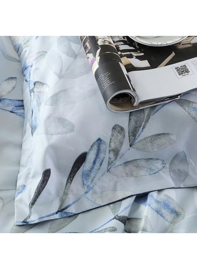 OAITE Down Duvet Cover - Grey Leaves Pattern Soft Duvet Cover Queen Size, 3-Piece Set, 1 90 "x90 Zipper Duvet Cover and 2 Pillowcases - Image 4
