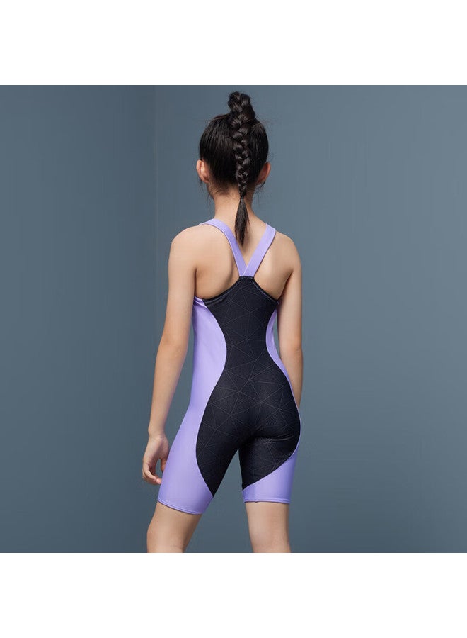 speedo بدلة سباحة للأطفال، بدلة سباحة واحدة كهربائية ماتريكس بلاك ليبل هيرو 4.0 للفتيات، أسود/بنفسجي فاتح، 15-16 - Image 2