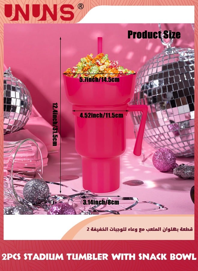 UNUNS 2Pcs Stadium Tumbler With Snack Bowl,Popcorn Tray For Movie Night,Snackeez Travel Cups With Snack Bowl On Top Portable Snack And Drink Cup In One For Adults - Image 2