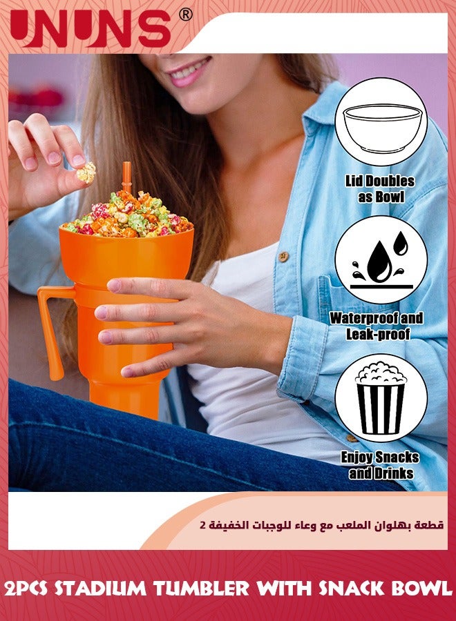 UNUNS 2Pcs Stadium Tumbler With Snack Bowl,Popcorn Tray For Movie Night,Snackeez Travel Cups With Snack Bowl On Top Portable Snack And Drink Cup In One For Adults - Image 3