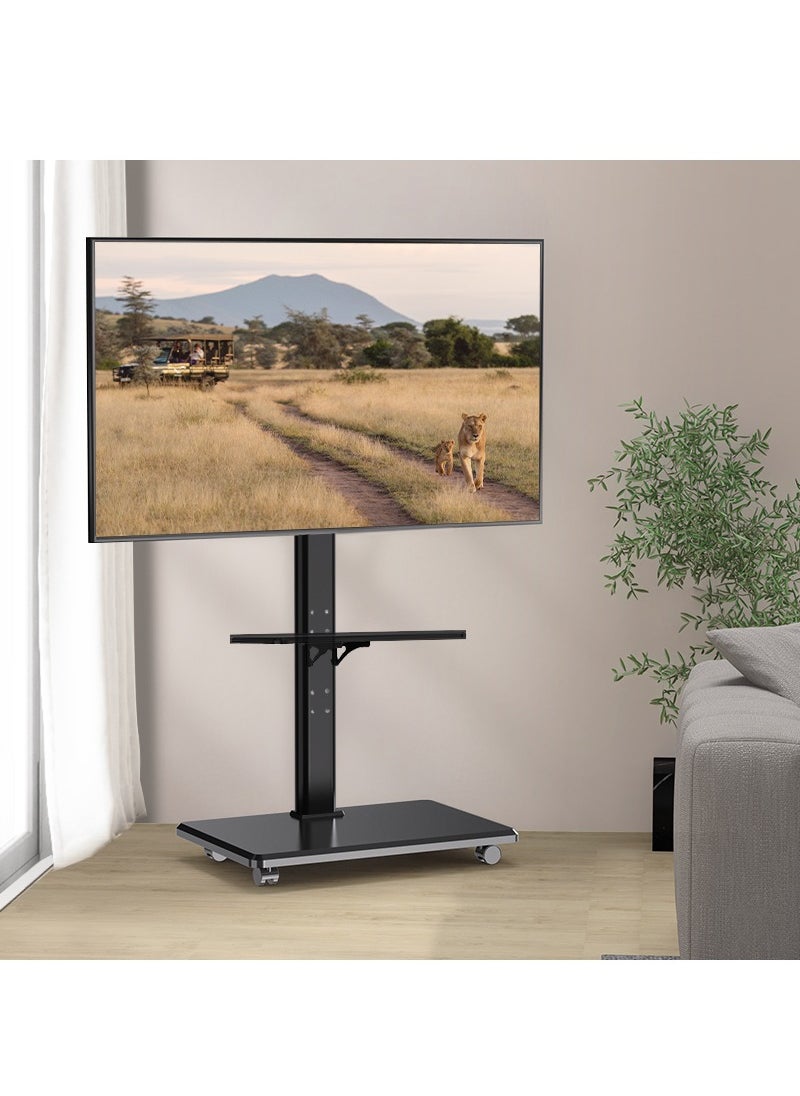 FlashHawk Mobile TV Stand with Wheels, 2 Tiers Shelves TV Mount for 32-70 Inch LCD LED Flat TV Screen, Swivel and Height Adjustable with Cable Management  - Image 1