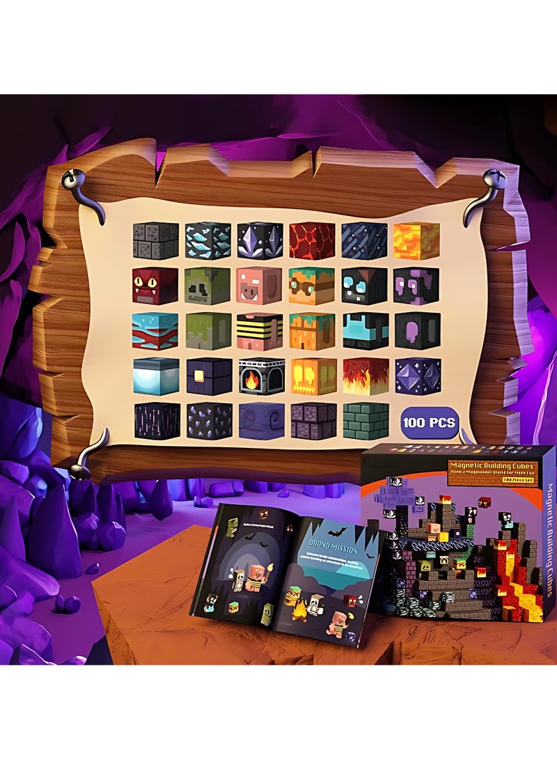 100 Pieces Magnetic Blocks-Magnet Building Blocks Magnetic Cubes Stacking, Build Magnetic Blocks Set, STEM Magnetic Tiles Toys for Kids Boys Girls Ages 3 4 5 6 7 8 9 10, Perfect Sensory Gifts for Kids - Image 2