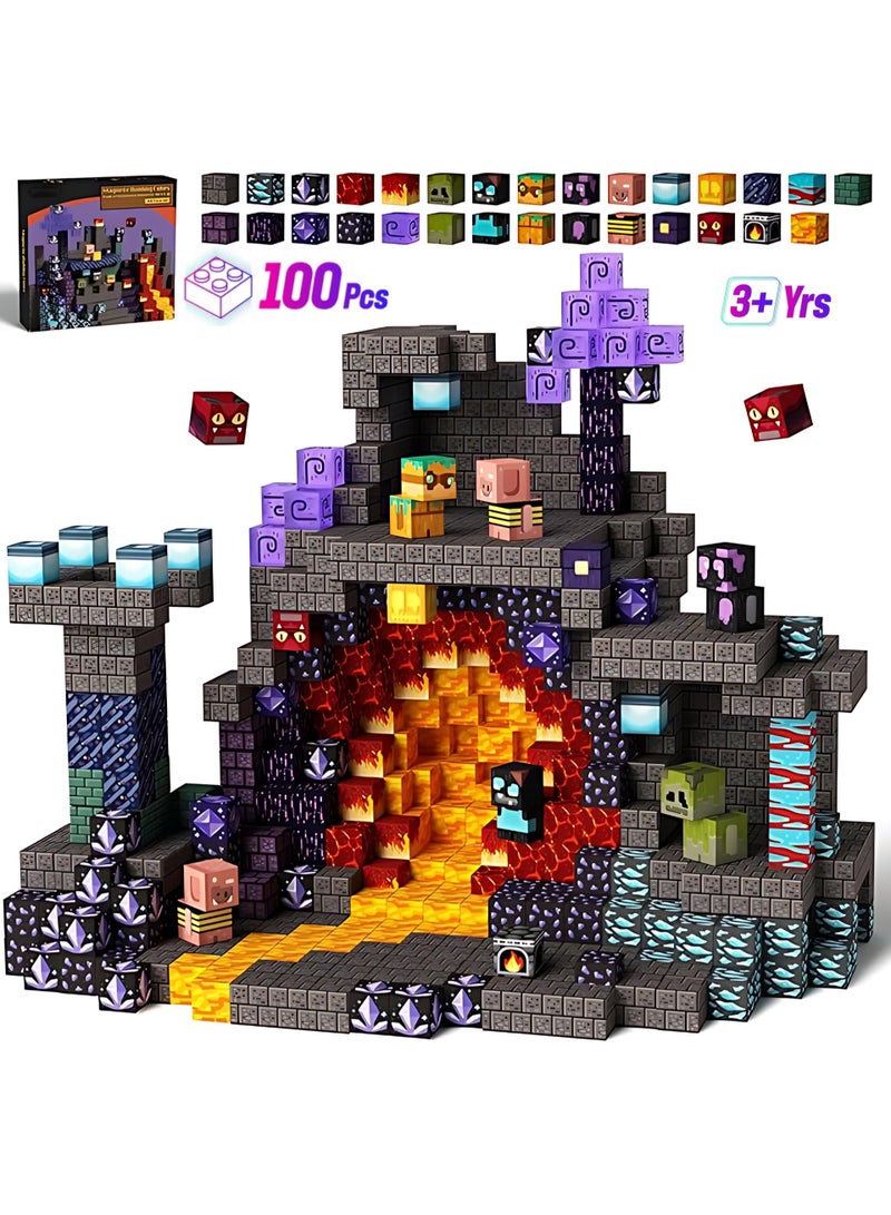 100 Pieces Magnetic Blocks-Magnet Building Blocks Magnetic Cubes Stacking, Build Magnetic Blocks Set, STEM Magnetic Tiles Toys for Kids Boys Girls Ages 3 4 5 6 7 8 9 10, Perfect Sensory Gifts for Kids - Image 1