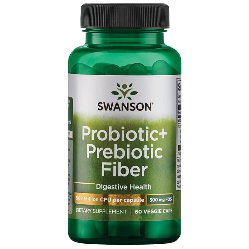 Swanson Prebiotic  Probiotic Fiber  Natural Supplement Promoting Digestive System  Immune Health Support  Aids Regularity  GI Tract Health  60 Capsules 500 Million CFU Each