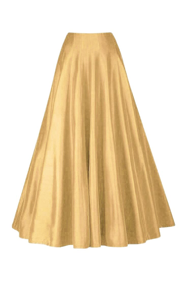JANAK Girls Silk Fabric Long Ghera Kali Pattern Skirt (Golden), Free Size - Image 5