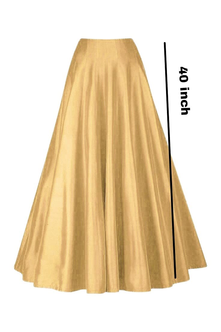 JANAK Girls Silk Fabric Long Ghera Kali Pattern Skirt (Golden), Free Size - Image 2