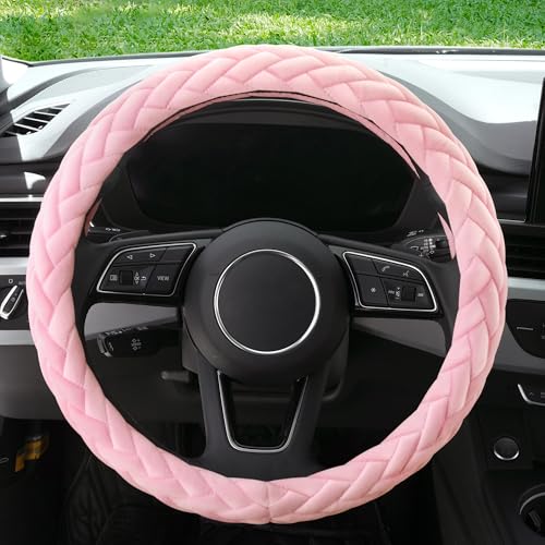 YHONGJT Soft Velvet Steering Wheel Cover Cute Hands Warm Fuzzy Universal 15 Inch for Women Girls Fit Vehicles Sedans SUVs Vans Trucks Light Pink - Image 3