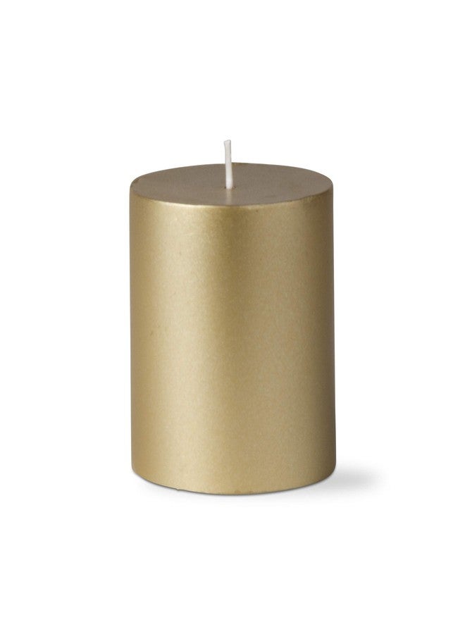 tag Gold Metallic Pillar Paraffin Wax Candle 3X3 Unscented Drip-Free Long Burning 30 Hours for Home Decor Wedding Parties 3x3 Gold - Image 1