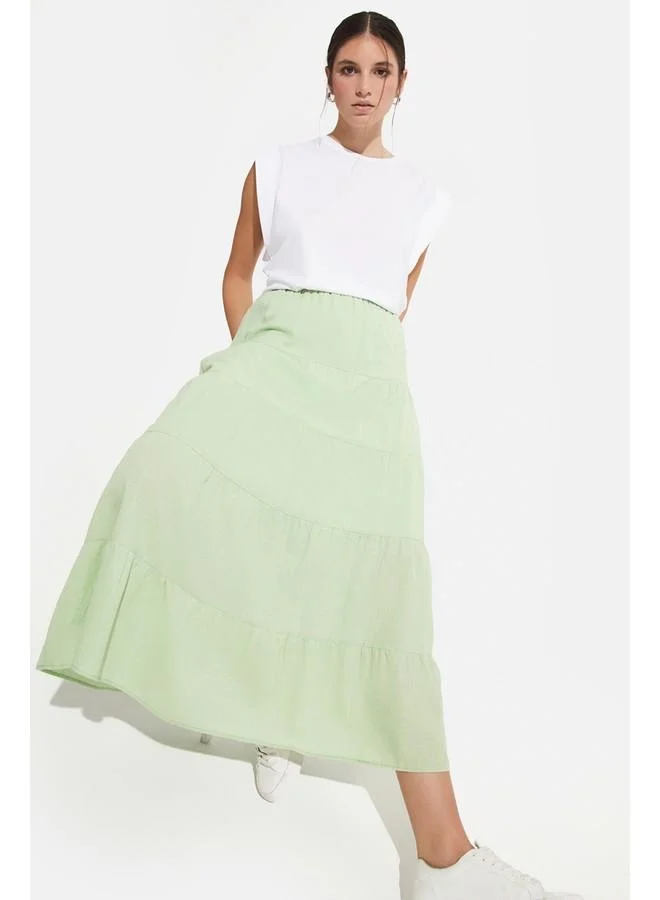 JUNE June Women Cotton Gathered Detailed Maxi Skirt Mint