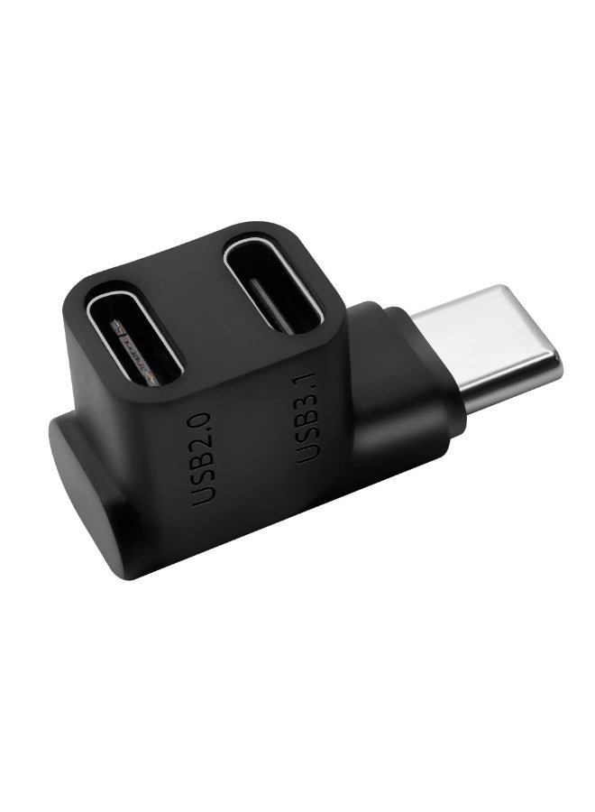 fantasize USB C Adapter, Type-C to 2 USB 3.1 USB C PD100W Charging Connector, 90 Degree Male to Dual USB-C Female Adapter for Smartphone Laptop Tablet Steam Deck - Image 1