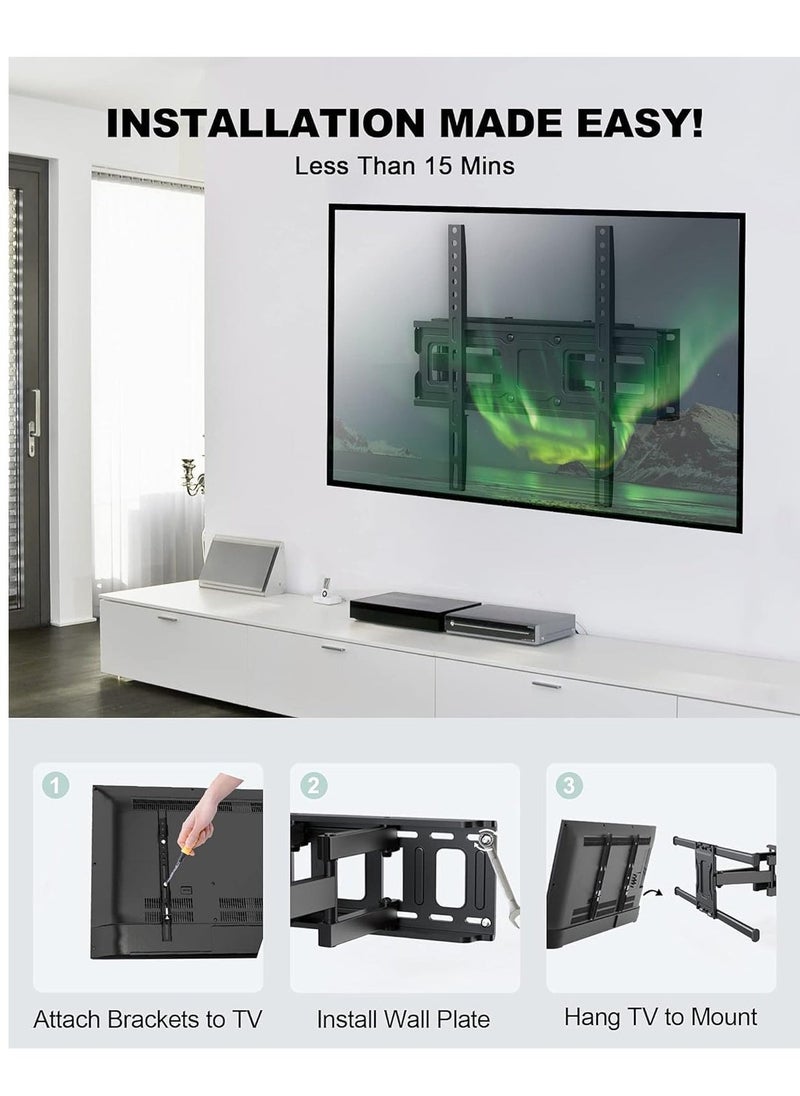 ELTRAZONE Full Motion TV Wall Mount Bracket for 26-55 Inch LED, LCD, OLED TVs – Dual Articulating Swivel Arms, Tilts & Rotates, Max VESA 400x400mm, Holds up to 99 lbs – Adjustable TV Mount for Home Theater & Living Room  - Image 5