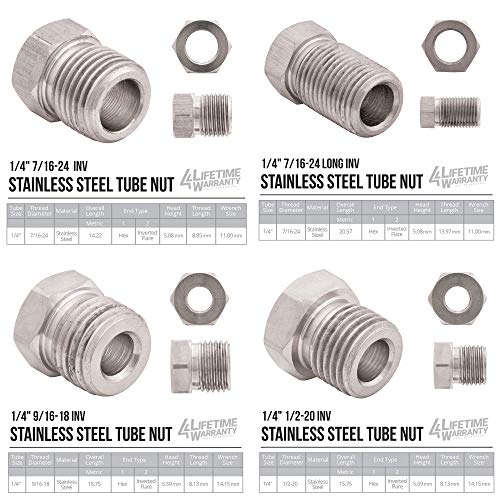 4LIFETIMELINES 25 ft 1/4 Stainless Steel Brake Line Replacement Tubing Coil and Fitting Kit, 16 Fittings Included, Inverted Flare, SAE Thread, 0.028 inch wall thickness - Image 3