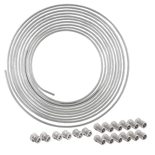 4LIFETIMELINES 25 ft 1/4 Stainless Steel Brake Line Replacement Tubing Coil and Fitting Kit, 16 Fittings Included, Inverted Flare, SAE Thread, 0.028 inch wall thickness - Image 1