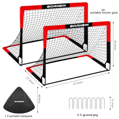 BORNEW 2 Pack Soccer Goal Backyard Indoor Soccer Goals for Kids 4X3 ft Portable Pop Up Soccer Nets Set for Youth Adult and Outdoor Games and Soccer Training Equipment Ages 316 Year Gift - Image 3