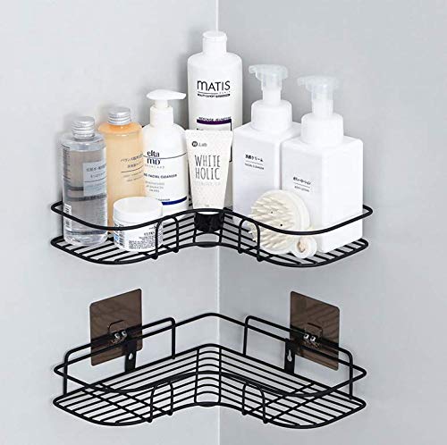 VDHJA SelfAdhesive Metal Bathroom Corner Rack Storage Shelves Bathroom Storage Rack Corner Steel Bathroom Corner Shelf Organizer Storage Bathroom ShelfShelves CornerShiny Black - Image 4