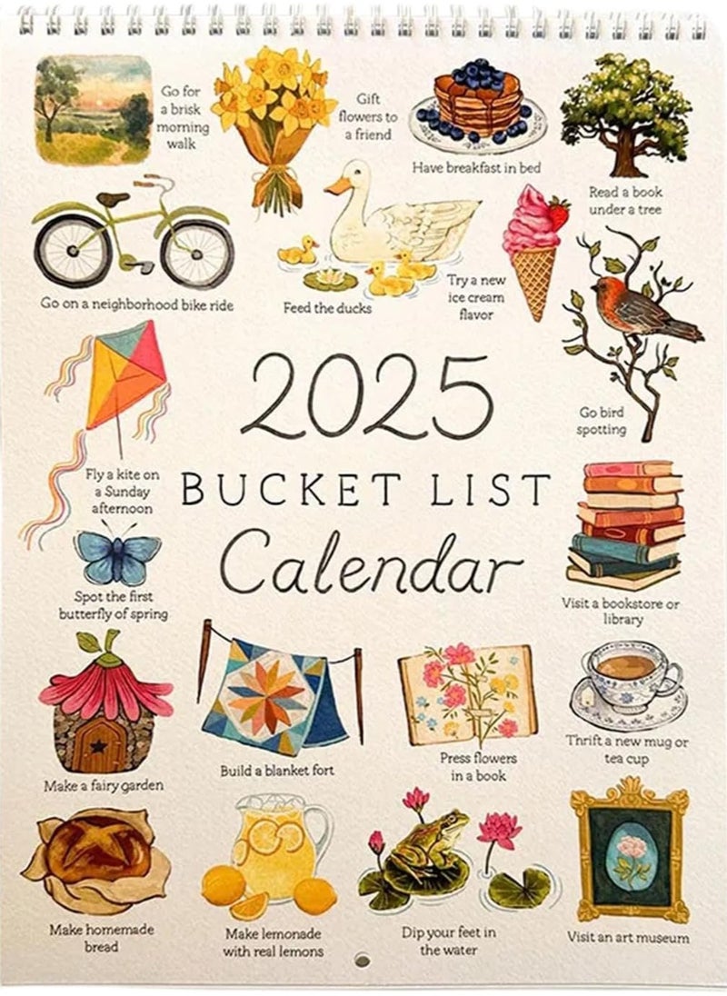 General - 2025 Bucket List Calendar - 12 Month Large Double Spiral Wire Binding Bucket List Wall Calendar To-Do List & Notes, Monthly Calendar 2025 for Planning or Organizing - Image 1