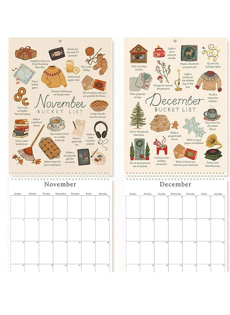 General - 2025 Bucket List Calendar - 12 Month Large Double Spiral Wire Binding Bucket List Wall Calendar To-Do List & Notes, Monthly Calendar 2025 for Planning or Organizing - Image 1