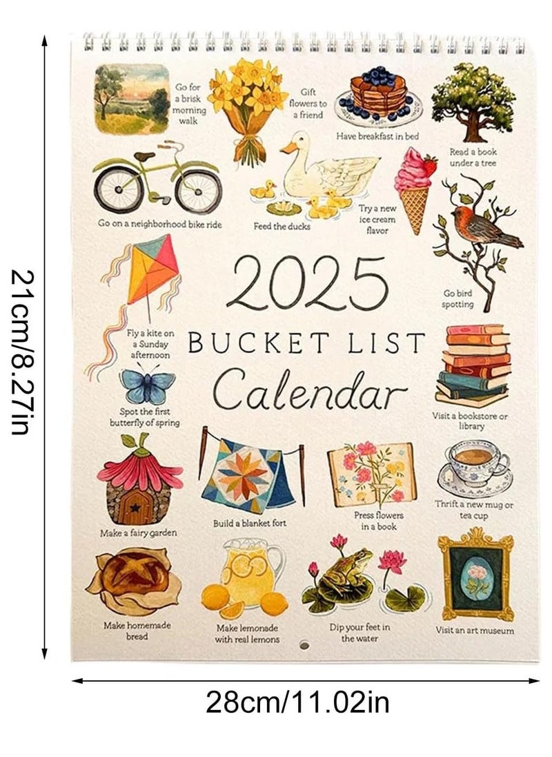 General - 2025 Bucket List Calendar - 12 Month Large Double Spiral Wire Binding Bucket List Wall Calendar To-Do List & Notes, Monthly Calendar 2025 for Planning or Organizing - Image 1