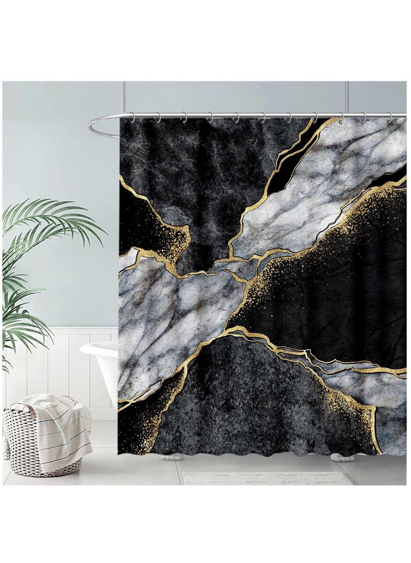 KASTWAVE Marble Shower Curtain with 12 Hooks, Waterproof Polyester Abstract Grey Black and White Design for Bathroom Decor Weighted Hem Easy Care 72"x72" (Black)  - Image 2