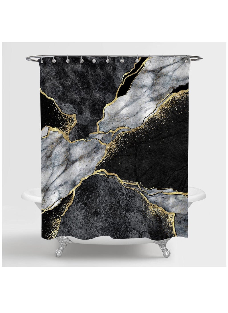 KASTWAVE Marble Shower Curtain with 12 Hooks, Waterproof Polyester Abstract Grey Black and White Design for Bathroom Decor Weighted Hem Easy Care 72"x72" (Black)  - Image 1