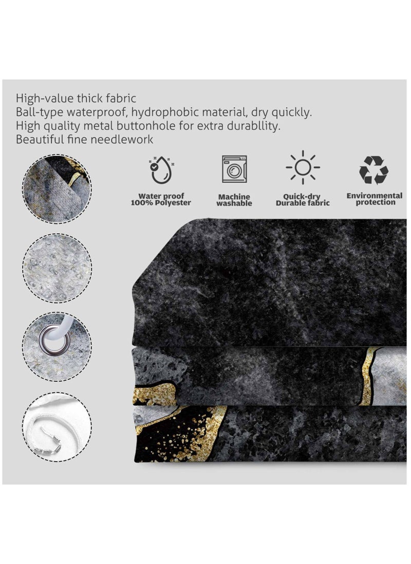 KASTWAVE Marble Shower Curtain with 12 Hooks, Waterproof Polyester Abstract Grey Black and White Design for Bathroom Decor Weighted Hem Easy Care 72"x72" (Black)  - Image 4