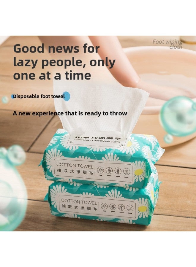 Disposable Household Lazy Foot Wipe Paper Thickened Water Absorbent Dry And Wet Dual-purpose Towel Extraction Foot Bath Water Absorbent Foot Wipe Cloth-Color:Printed Style [25*25-200 Sheets] - Image 2
