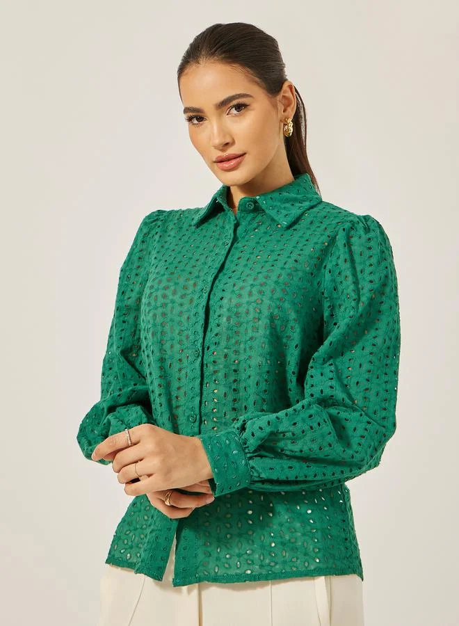 Styli Schiffli Balloon Sleeve Regular Fit Shirt