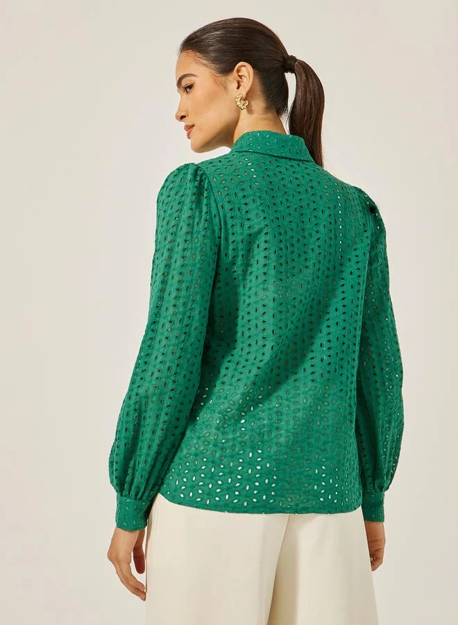 Styli Schiffli Balloon Sleeve Regular Fit Shirt