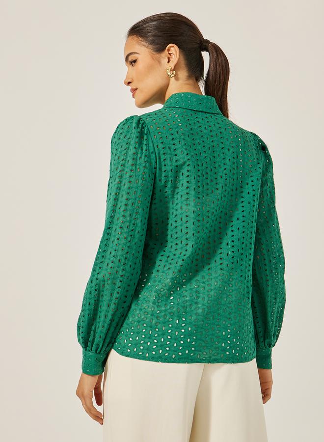 Styli Schiffli Balloon Sleeve Regular Fit Shirt - Image 5