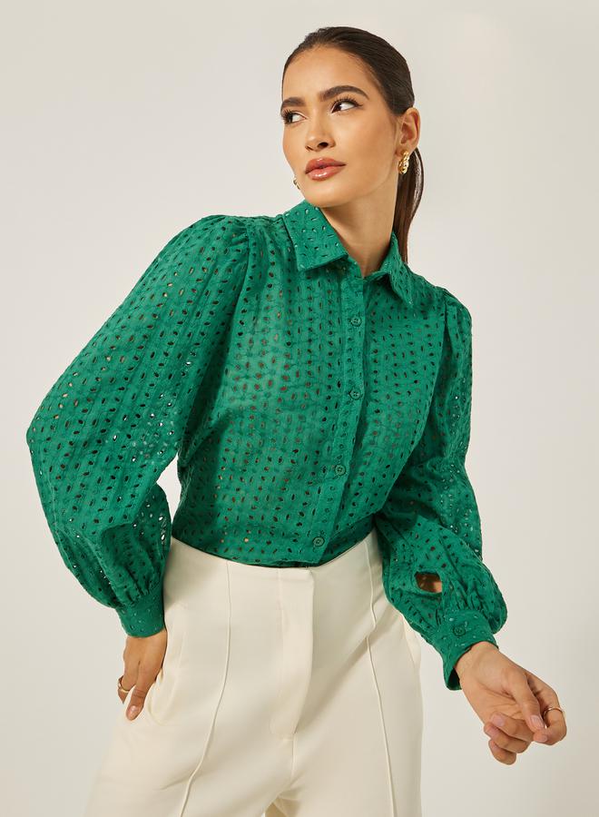 Styli Schiffli Balloon Sleeve Regular Fit Shirt - Image 1