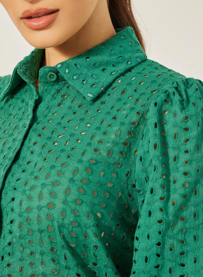 Styli Schiffli Balloon Sleeve Regular Fit Shirt