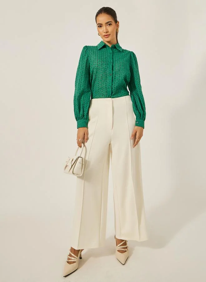 Styli Schiffli Balloon Sleeve Regular Fit Shirt
