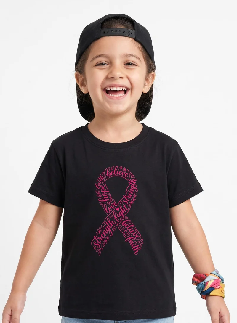 Funkaar Black Funkaar Hope Ribbon Cancer Awareness Kids T-Shirt – 100% Cotton Unisex  | Best Price UAE