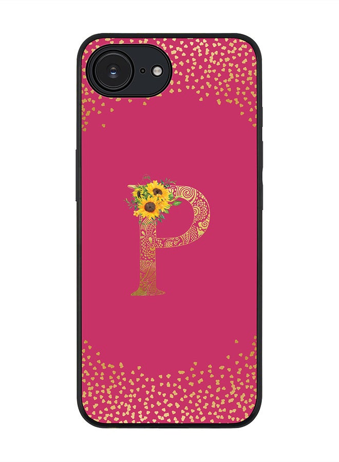 Stylizedd For Apple iPhone 16e Case,Slim fit Camera Protection, Shockproof Thin Phone cover  - Custom Floral Monogram - P ( Deep Pink ) - Image 1