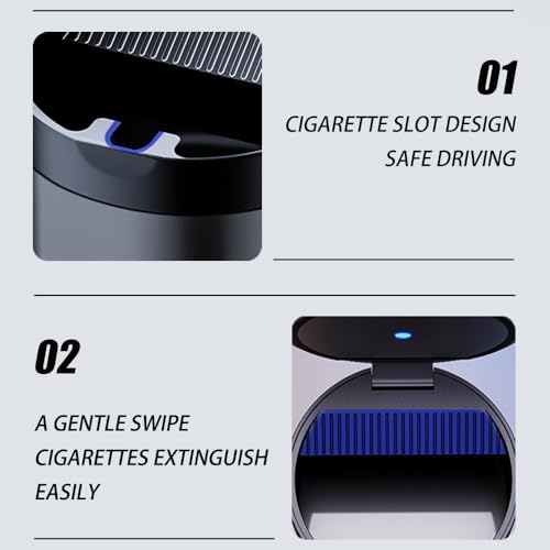 Tmengdao Ashtray with Lid,Smokeless Ashtray for Cup Holder Smell Proof,Detachable Stainless Steel Car Ash Tray with LED Auto Light, for Most Car, Office, Home (Grey) - Image 4