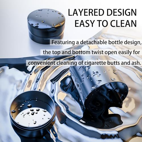 Tmengdao Ashtray with Lid,Smokeless Ashtray for Cup Holder Smell Proof,Detachable Stainless Steel Car Ash Tray with LED Auto Light, for Most Car, Office, Home (Grey) - Image 3