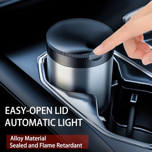 Tmengdao Ashtray with Lid,Smokeless Ashtray for Cup Holder Smell Proof,Detachable Stainless Steel Car Ash Tray with LED Auto Light, for Most Car, Office, Home (Grey) - Image 2