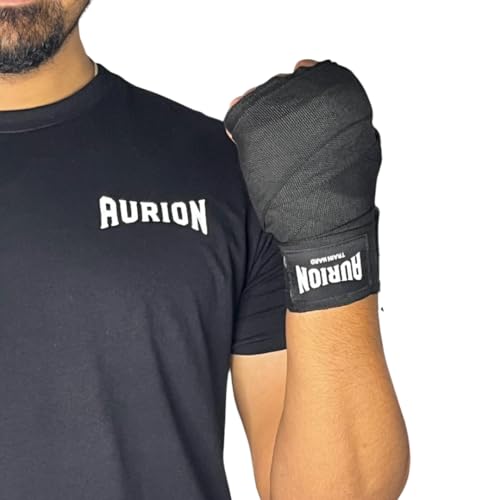 Aurion Boxing Hand Wraps 108 Inch | Durable Polyester-Cotton Handwrap for Boxing, MMA, Muay Thai & Kickboxing | Breathable Wrist & Knuckle Protection with Hook & Loop Closure | (Black) - Image 2